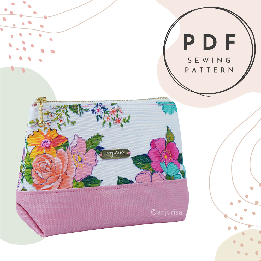 Wilo Duo Pouch PDF Sewing Pattern – Two Tone Color Block Zipper Pouch Pattern with Folded Base, 5 Sizes Included