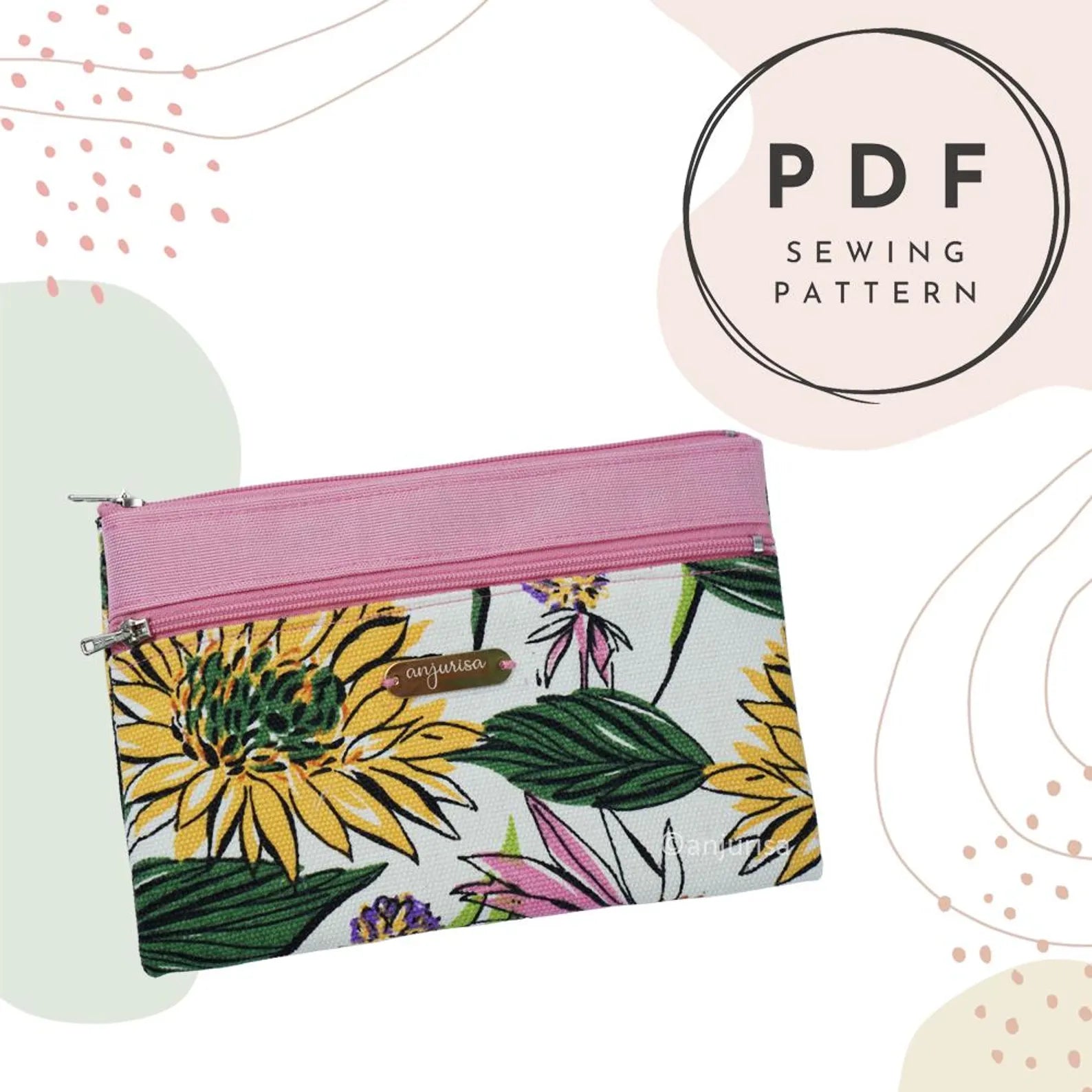 Dual Zip Pouch Sewing Pattern: Beginner-Friendly PDF Template (5 Sizes)