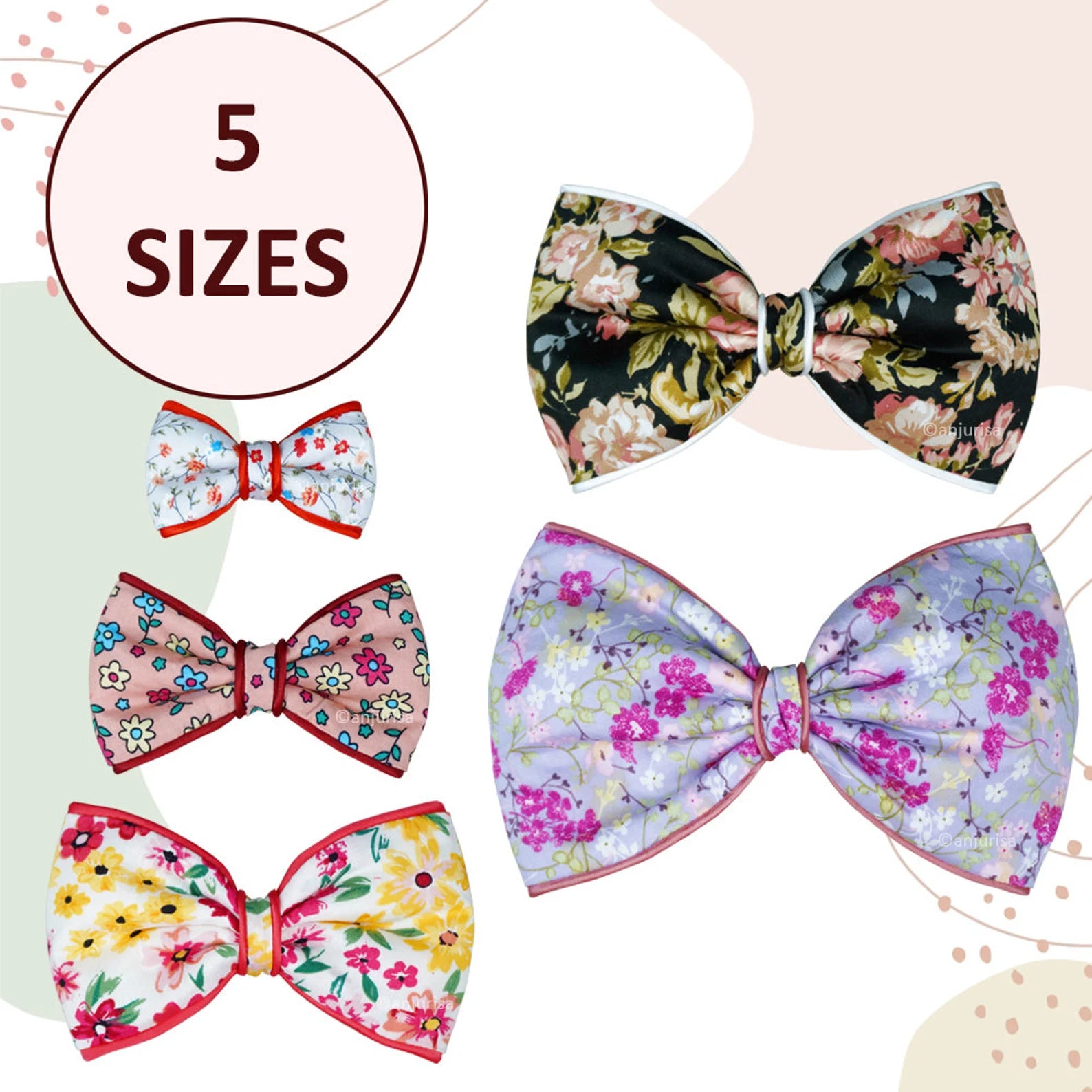 Piper Bow PDF Sewing Pattern | 5 Sizes for Hair Clips, Gifts & Decor | Beginner-Friendly Sewing Tutorial