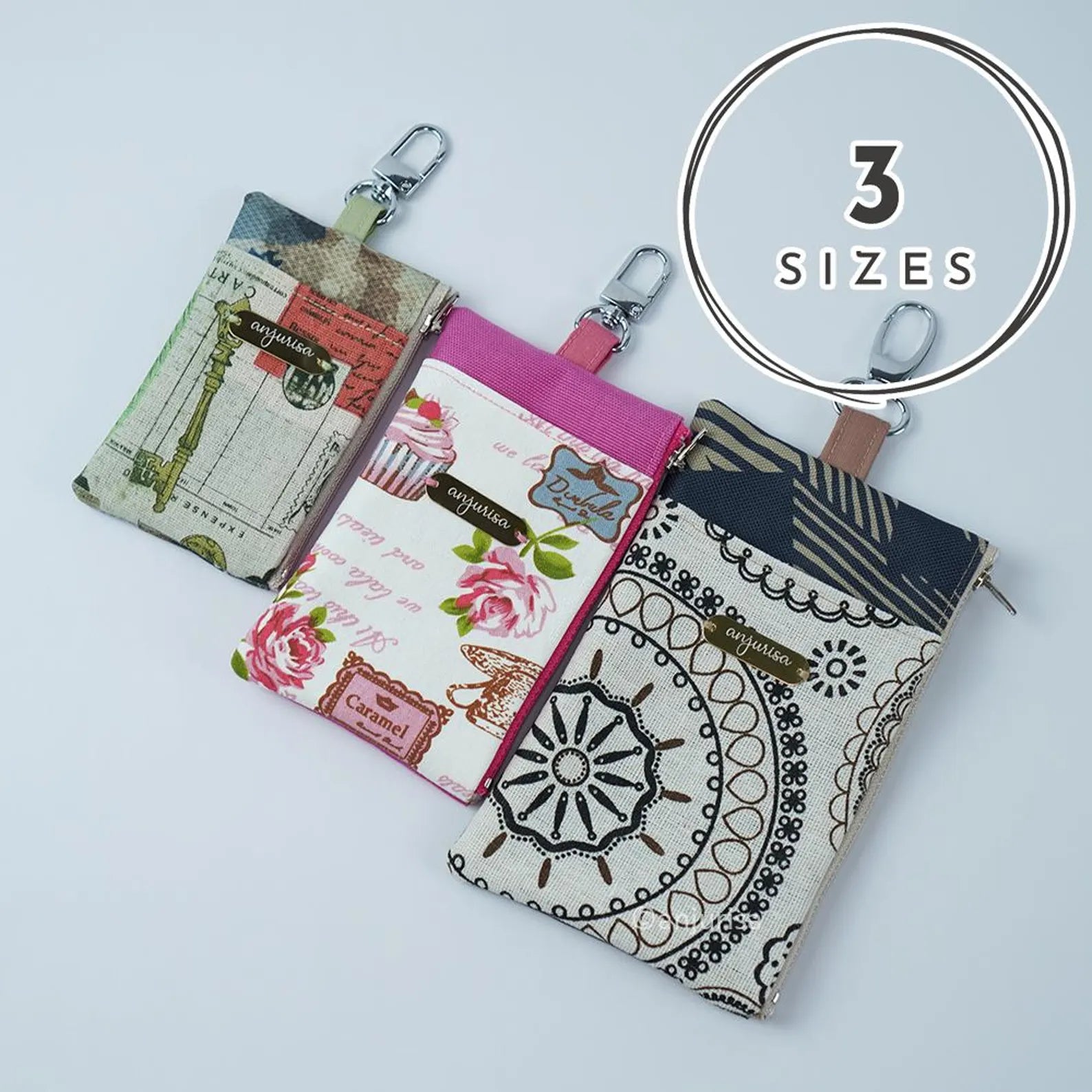Reca Pouch Sewing Pattern: Zippered Coin Purse Template (PDF Pattern) - 3 Sizes