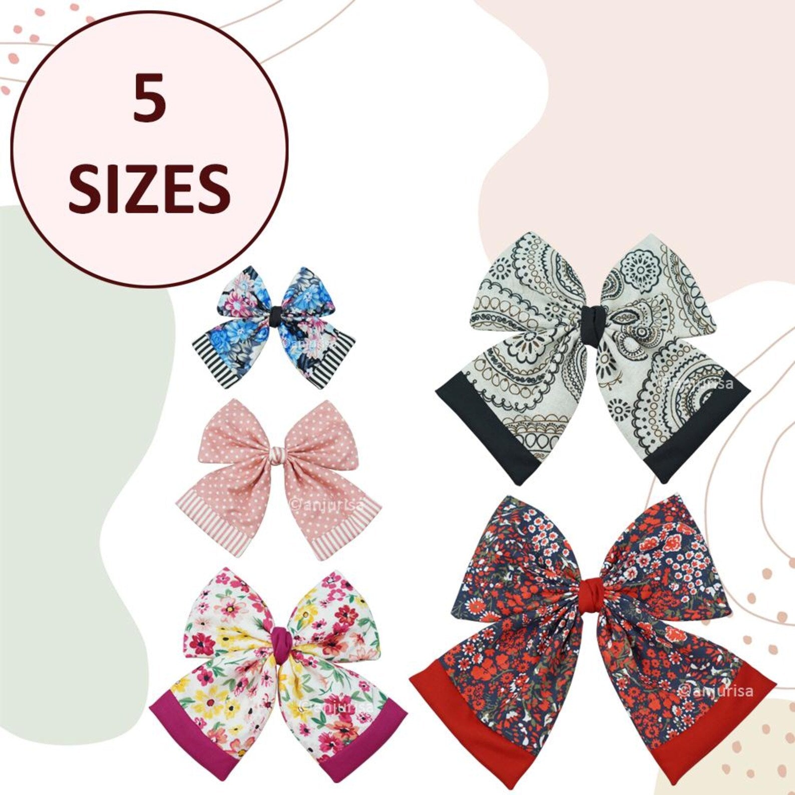Talia Bow Sewing Pattern: DIY Hair Bow Template (PDF Download, 5 Sizes)