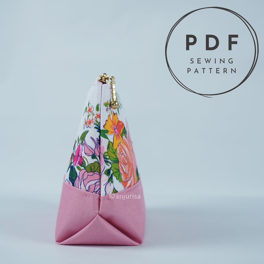 Wilo Duo Pouch PDF Sewing Pattern – Two Tone Color Block Zipper Pouch Pattern with Folded Base, 5 Sizes Included