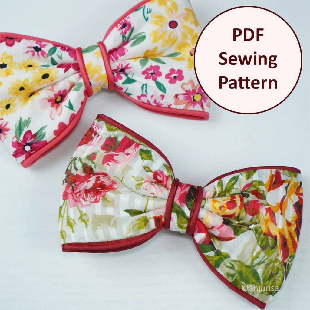 Piper Bow PDF Sewing Pattern | 5 Sizes for Hair Clips, Gifts & Decor | Beginner-Friendly Sewing Tutorial