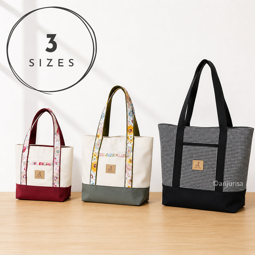 Cora Tote Bag Sewing Pattern PDF - Zipper Tote - Beginner Friendly