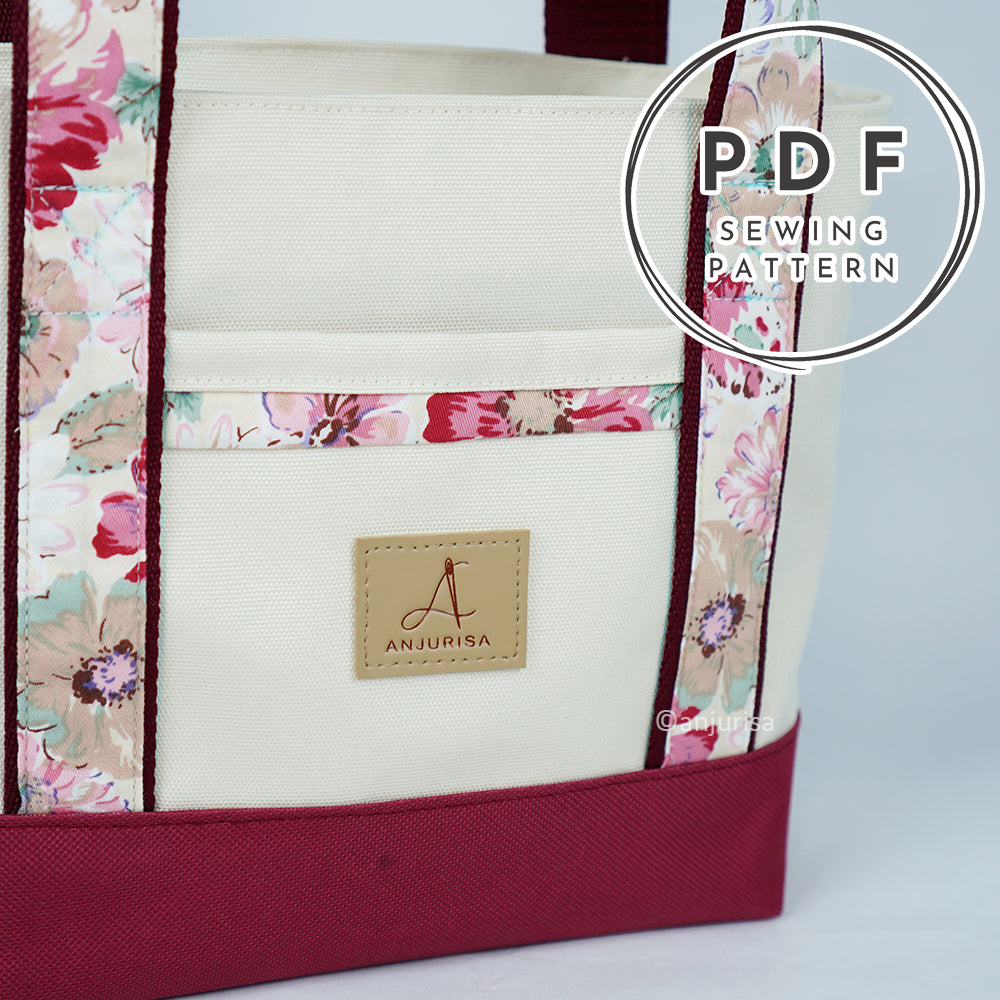 Cora Tote Bag Sewing Pattern PDF - Zipper Tote - Beginner Friendly