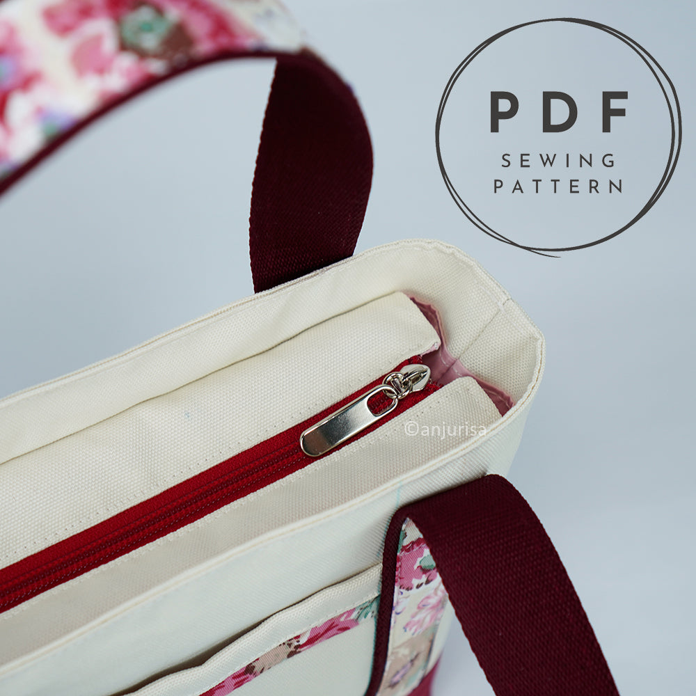 Cora Tote Bag Sewing Pattern PDF - Zipper Tote - Beginner Friendly