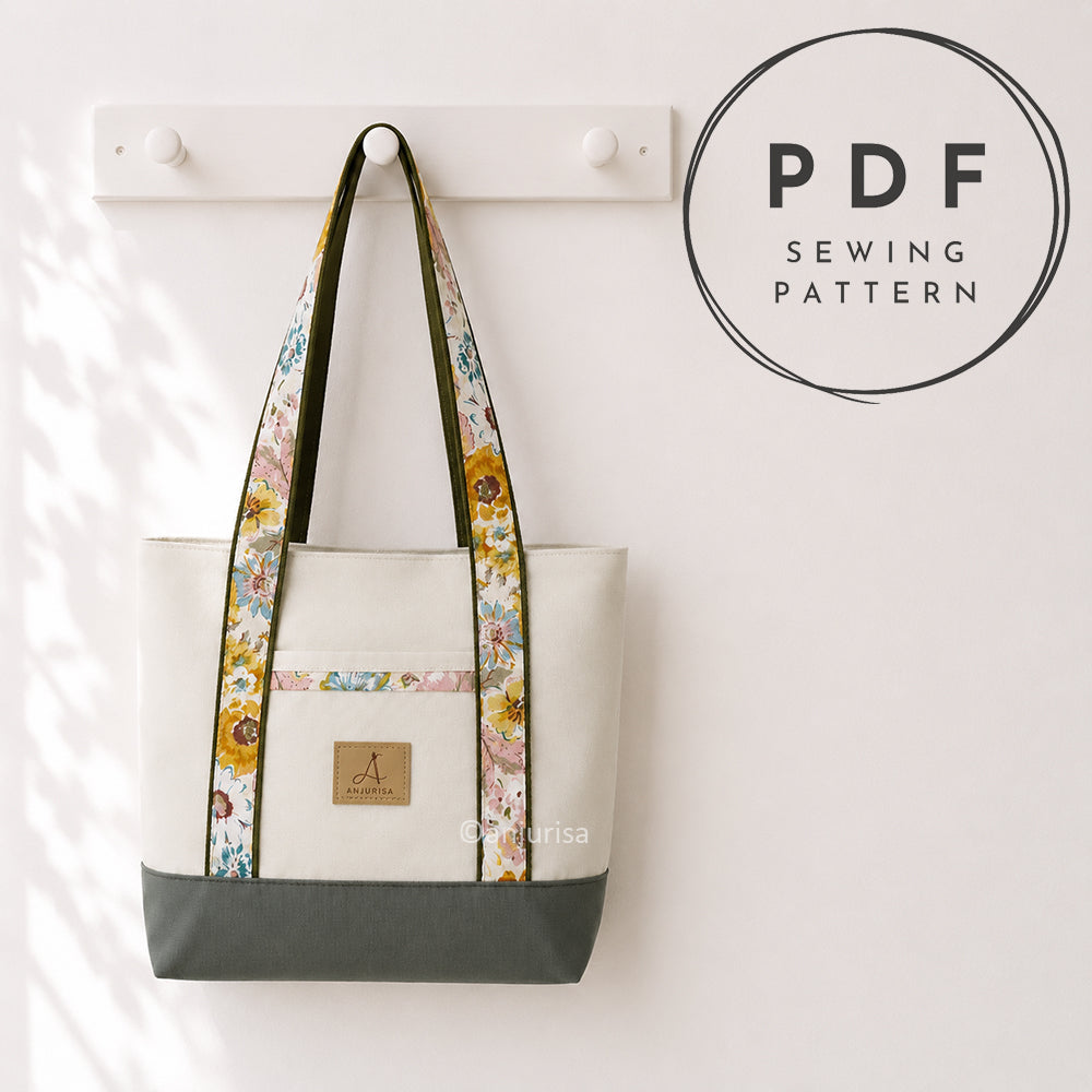 Cora Tote Bag Sewing Pattern PDF - Zipper Tote - Beginner Friendly