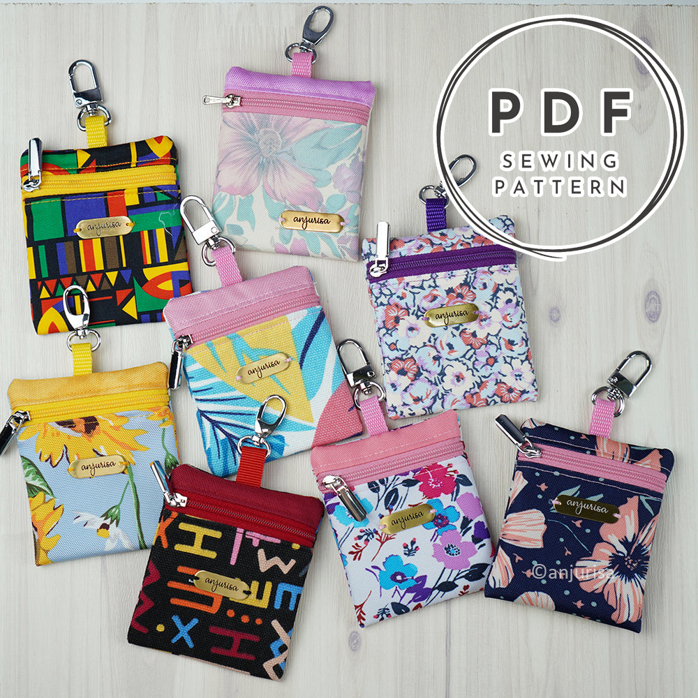 Keyla Pouch Sewing Pattern PDF - Keychain Wallet for Keys, Cards, Small Items